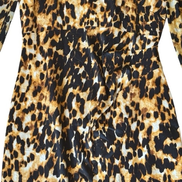 KAREN MILLEN Animal Print Leopard Mini Fitted Sheath Dress Mesh Sleeves Size 8 M - Picture 4 of 5